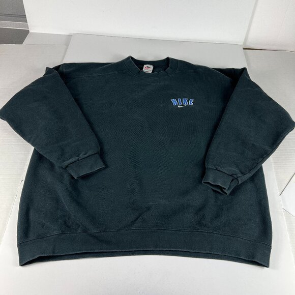 VTG 90s NIKE Sweatshirt Extra Extra Large Black Faded Embroidered Crewneck USA - Picture 1 of 14
